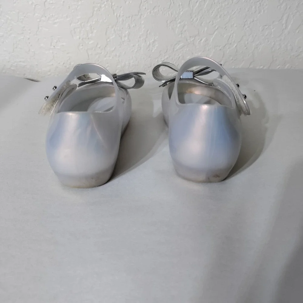 Mini Melissa Ultragirl Bow Jelly Shoes Silver Pearlescent Mary Janes Size 11